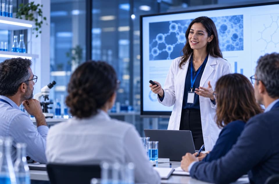 Especialista desarrollando una sesión de capacitación científica