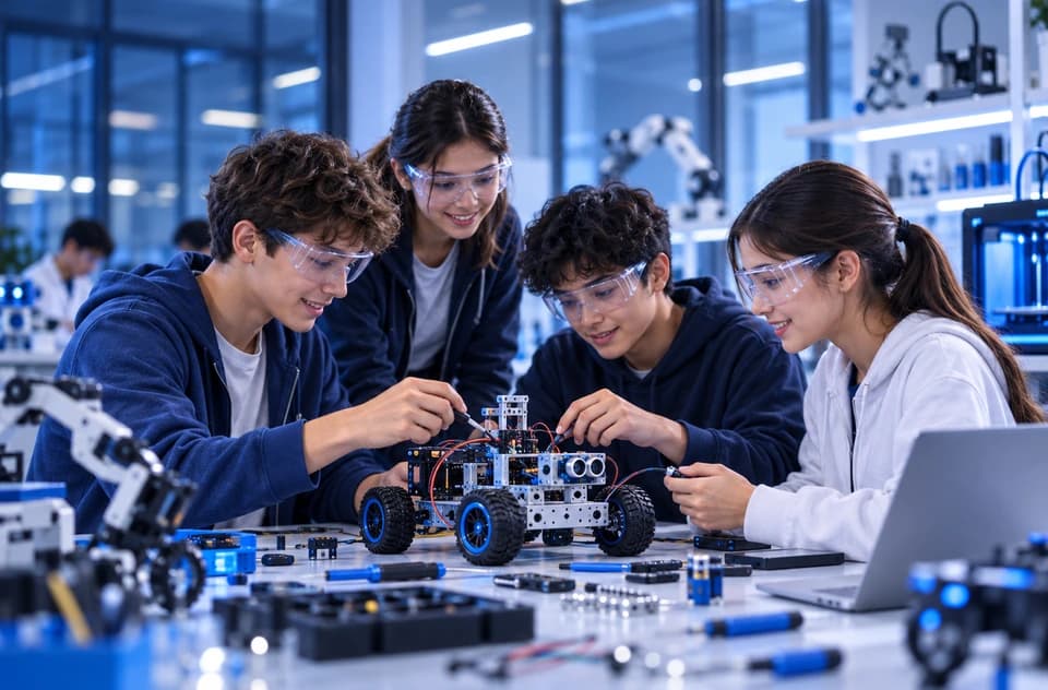 Estudiantes desarrollando un proyecto STEAM de robótica